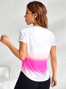 Cheerettes 渐变色弧形下摆运动T恤女式健身衬衫