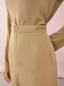 MOTF PREMIUM BELTED DRAPED TOP & PANTS SET - Khaki - View 5