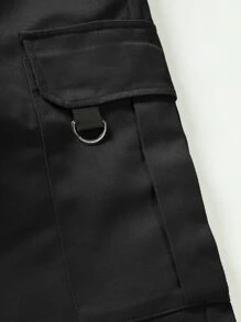 Manfinity LEGND Men Flap Pocket Side Drawstring Waist Cargo Trousers - Black - View 6