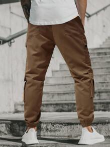 Manfinity LEGND Men Flap Pocket Side Drawstring Waist Cargo Trousers - Brown - View 2