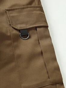 Manfinity LEGND Men Flap Pocket Side Drawstring Waist Cargo Trousers - Brown - View 6