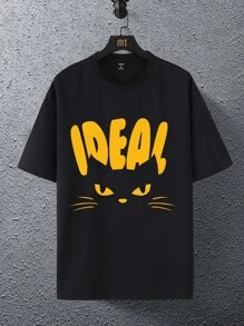 Manfinity Men Cartoon & Letter Graphic Drop Shoulder Tee - Black - View 2