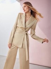 MOTF PREMIUM 圍裹西裝外套 - 米色 - 查看 2