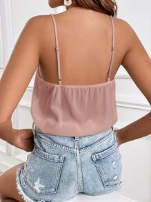 SHEIN Frenchy 拼接網紗刺繡吊帶上衣 - 藕粉色 - 查看 5