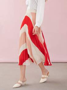 MOTF PREMIUM PLEATED TWO-TONE FLOWY SKIRT - Multicolor - View 3