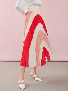 MOTF PREMIUM PLEATED TWO-TONE FLOWY SKIRT - Multicolor - View 6