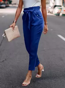 BTFBM Paperbag Waist Belted Trousers - Royal Blue - View 1