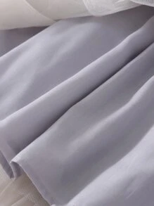 青少年女孩網紗拼接前蝴蝶結泡泡袖彼得潘領連衣裙 - 灰色 - 查看 7