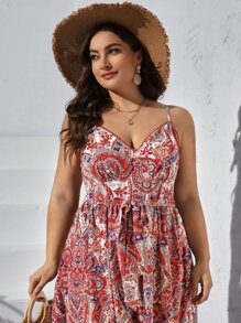 SHEIN VCAY Đầm Plus Size Thắt lưng Tách cao Paisley Boho - Nhiều màu - Xem 5