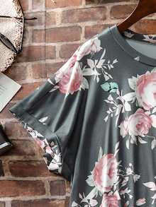 SHEIN LUNE Plus Floral Print Tee - Grey - View 4