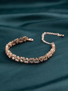 1 Vòng tay trang trí hình trái tim đính đá Cubic Zirconia sang trọng dành cho nữ làm quà tặng hẹn hò - Hoa hồng vàng - Xem 2