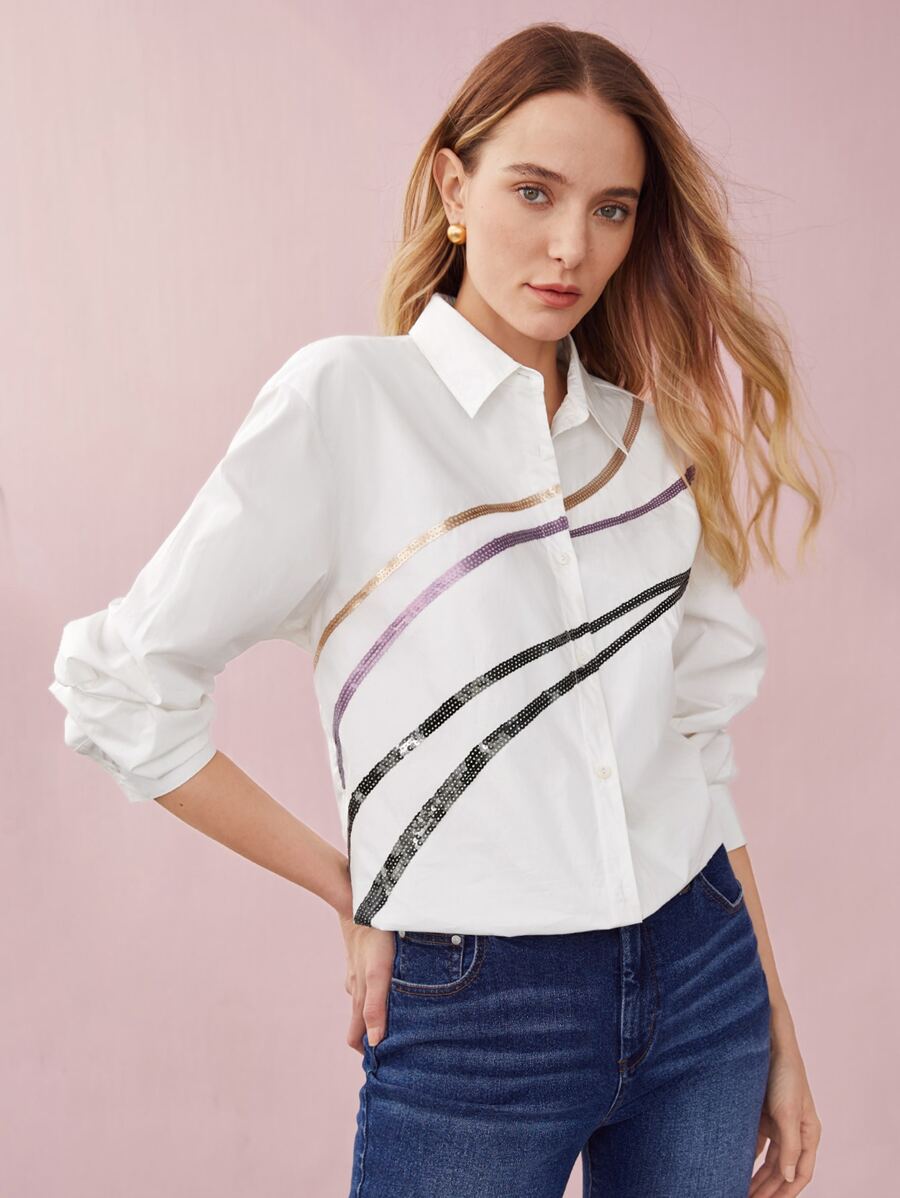 MOTF PREMIUM 亮片前排扣襯衫