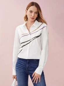 MOTF PREMIUM 亮片前排扣襯衫 - 白色 - 查看 7