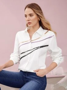 MOTF PREMIUM 亮片前排扣襯衫 - 白色 - 查看 8