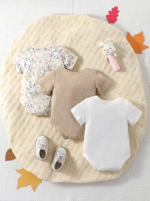 嬰兒3入組兔子和字母圖案連體衣
