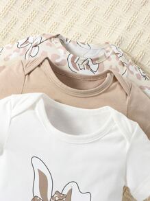 嬰兒3入組兔子和字母圖案連體衣