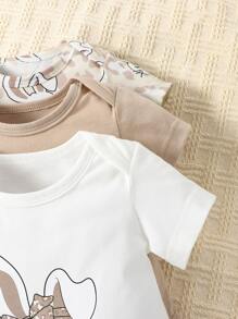 嬰兒3入組兔子和字母圖案連體衣