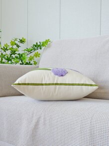 1入組無填充物花卉刺繡靠墊套現代帆布裝飾抱枕套 - 紫色 - 查看 6