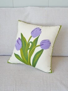 1入組無填充物花卉刺繡靠墊套現代帆布裝飾抱枕套 - 紫色 - 查看 8