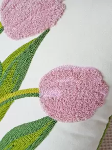 1入組無填充物花卉刺繡靠墊套現代帆布裝飾抱枕套 - 粉色 - 查看 4