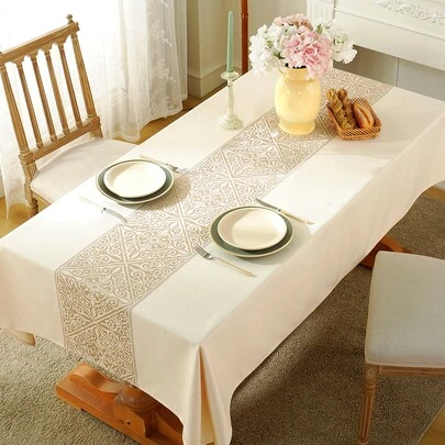 1pc Rectangular Waterproof Tablecloth, Multiple Sizes Available, Suitable For Kitchen, Dining Room, Wedding, Party Table Decor