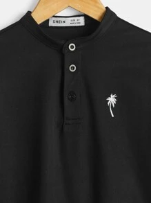 SHEIN Boys Embroidery Tropical Pattern Polo Shirt - Black - View 3