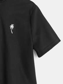 SHEIN Boys Embroidery Tropical Pattern Polo Shirt - Black - View 4