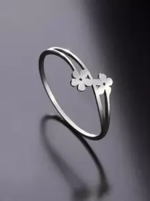 1 chiếc nhẫn trang trí hoa bằng thép không gỉ thời trang cho phụ nữ cho cuộc sống hàng ngày - Bạc - Xem 1