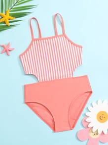 Toddler Girls Striped Cut Out One Piece Swimsuit - Multicolor - View 1