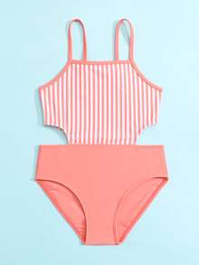 Toddler Girls Striped Cut Out One Piece Swimsuit - Multicolor - View 2