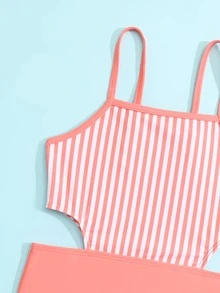 Toddler Girls Striped Cut Out One Piece Swimsuit - Multicolor - View 4