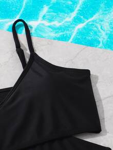 Conjunto de bikini tropical con envoltura y shorts de playa para niña preadolescente - Multicolor - Ver 4