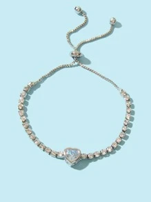 1 vòng tay trang trí trái tim bằng đá rhinestone quyến rũ cho phụ nữ để làm quà tặng - Bạc - Xem 1