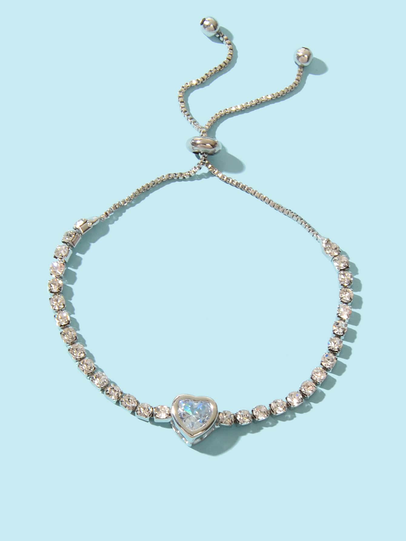 1 vòng tay trang trí trái tim bằng đá rhinestone quyến rũ cho phụ nữ để làm quà tặng - Bạc - Xem 1