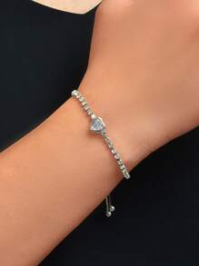 1 vòng tay trang trí trái tim bằng đá rhinestone quyến rũ cho phụ nữ để làm quà tặng - Bạc - Xem 2