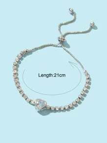 1 vòng tay trang trí trái tim bằng đá rhinestone quyến rũ cho phụ nữ để làm quà tặng - Bạc - Xem 3