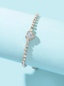 1 vòng tay trang trí trái tim bằng đá rhinestone quyến rũ cho phụ nữ để làm quà tặng - Bạc - Xem 4