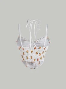 SHEIN MOD Áo khoác và áo lót dành cho xe tăng nữ Buộc lại Dải chun Nút phía trước Tranh thêu Hoa Boho - Nhiều màu - Xem 2