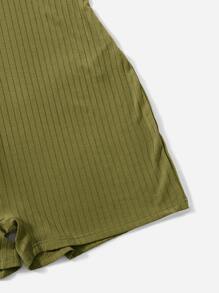 SHEIN BAE Bộ đồ liền thân dệt kim có gân cổ chữ V Plus - xanh quân đội - Xem 3