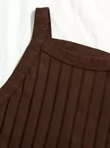 SHEIN EZwear Solid Rib-knit Cami Top - Chocolate Brown - View 4