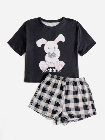 Cartoon Graphic Plaid PJ Set