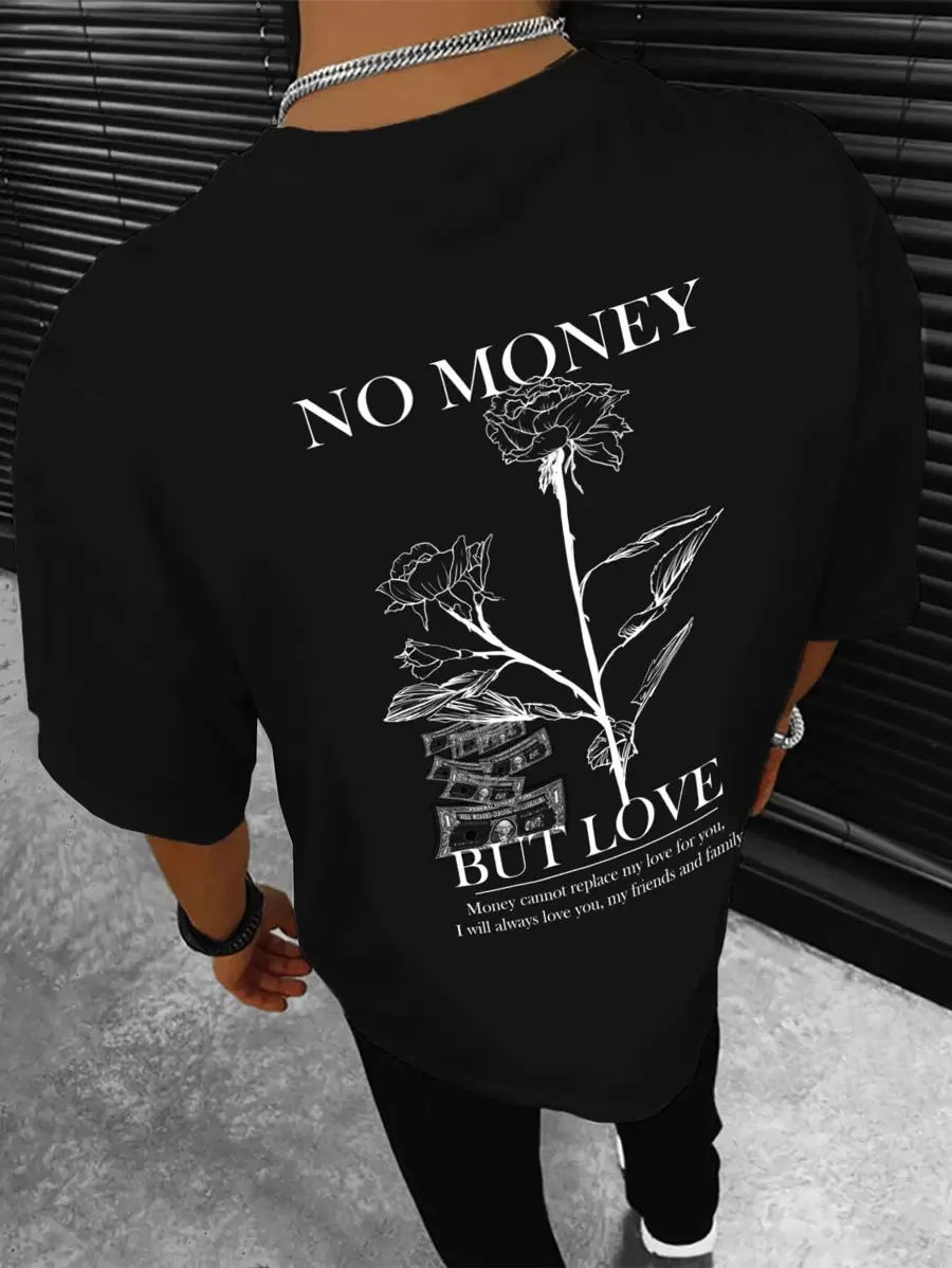 Manfinity Homme Men T-Shirts Fit Crew Neck Short Sleeve Graphic Tee Floral Casual - Black - View 1