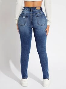 SHEIN SXY Ripped Skinny Jeans - Dark Wash - View 2