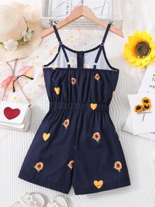 SHEIN Girls Heart & Floral Print Cami Romper
