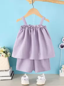 Baby Frill Trim Cami Top & Shorts - Mauve Purple - View 1