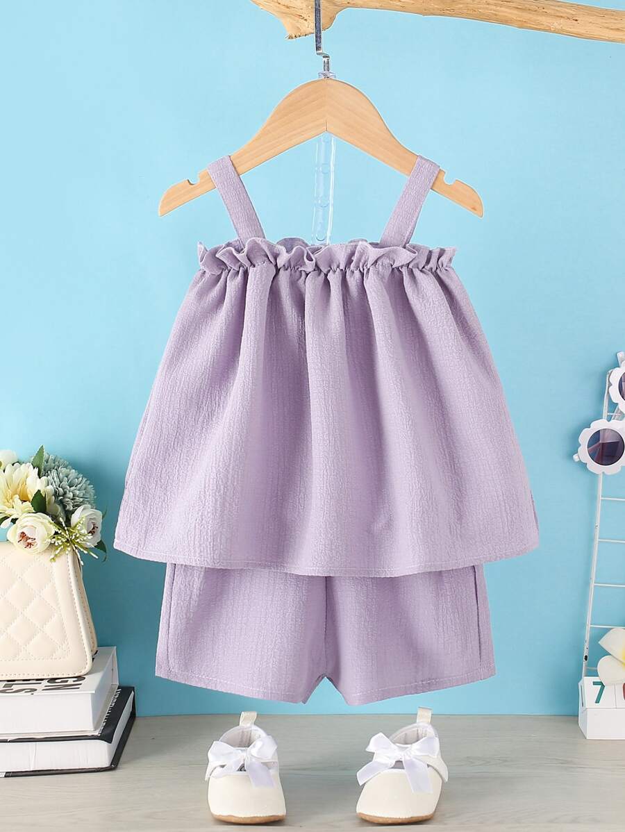 Baby Frill Trim Cami Top & Shorts - Mauve Purple - View 1