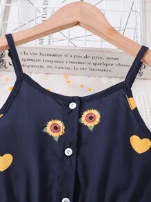 SHEIN Girls Heart & Floral Print Cami Romper