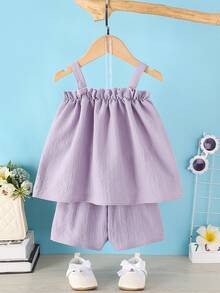 Baby Frill Trim Cami Top & Shorts - Mauve Purple - View 2