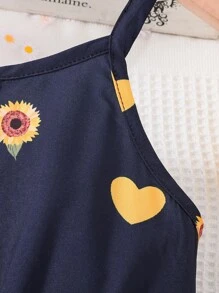 SHEIN Girls Heart & Floral Print Cami Romper