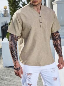 Manfinity Homme 男士素色半排扣襯衫 - 棕色 - 查看 5